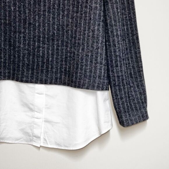 NWOT THEORY Melbourne Gracila Navy Pinstriped Wool Blend 3/4 Sleeve Top Size M - Picture 5 of 8
